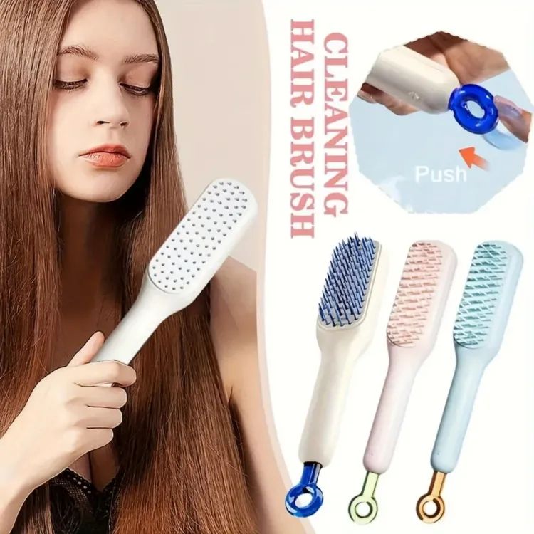 Self Cleaning Anti Static Massage Comb Retractable Cleaning Hair - Image 3