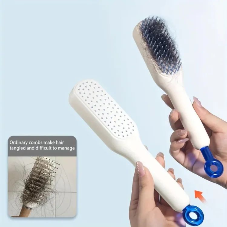 Self Cleaning Anti Static Massage Comb Retractable Cleaning Hair - Image 5